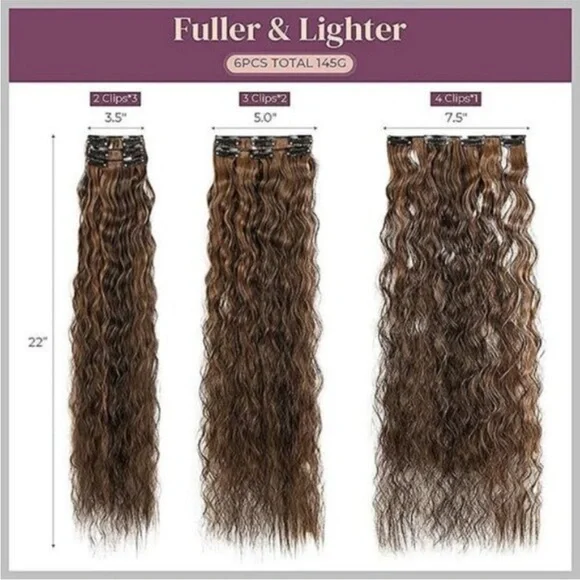 6PCS Clip In Hair Extensions 24, Black Brown with Highlight